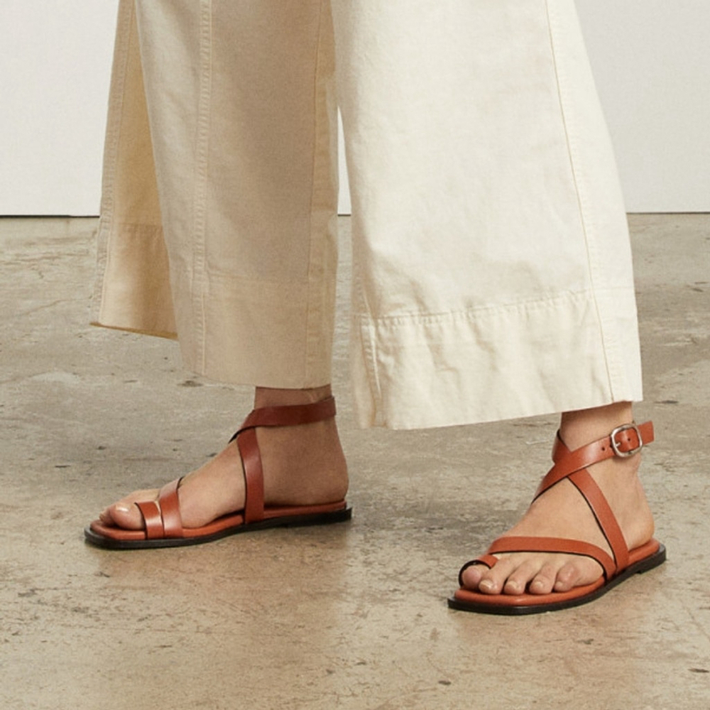 Everlane Italian Leather Wrap Sandals Sz 7 Classic Minimalist Style Adobe Brown - Picture 2 of 12
